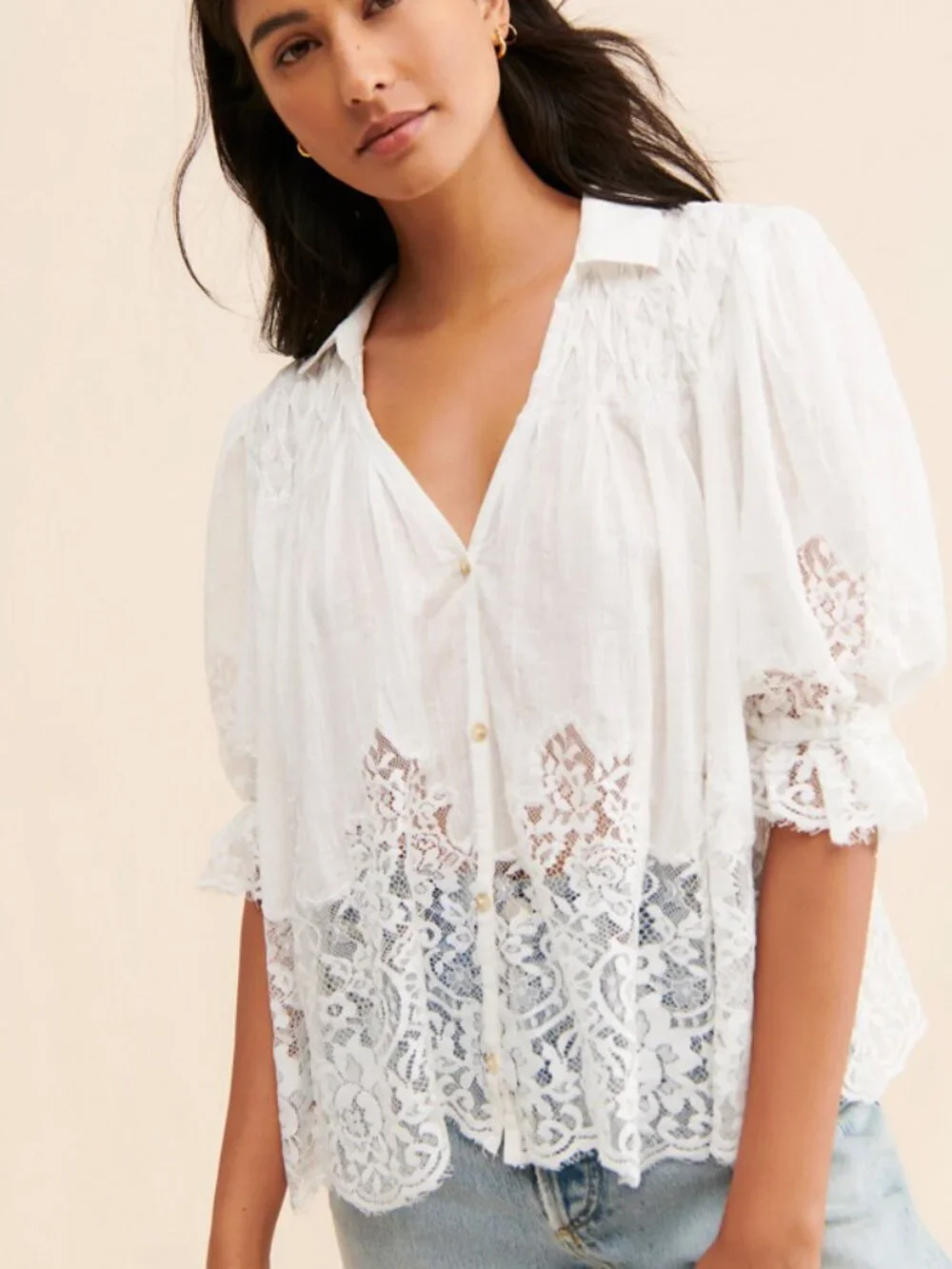 NWOT - Anthropologie Victorian Lace Blouse – White – Size M